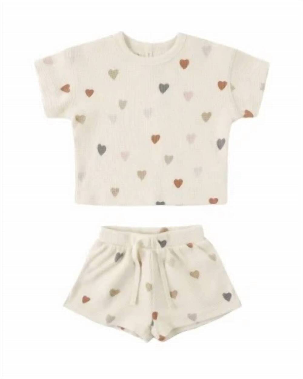 NEW QUINCY MAE baby girls waffle tee + short tee in confetti hearts